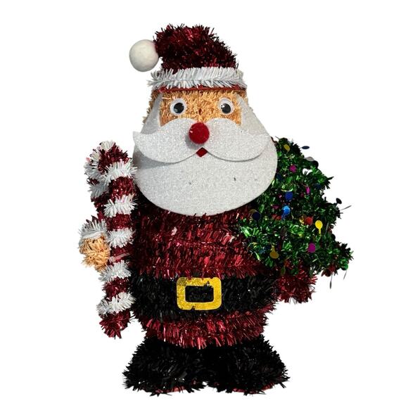 Vintage Tinsel Santa Clause And Tree Christmas Decor Holiday Jolly - Picture 1 of 7